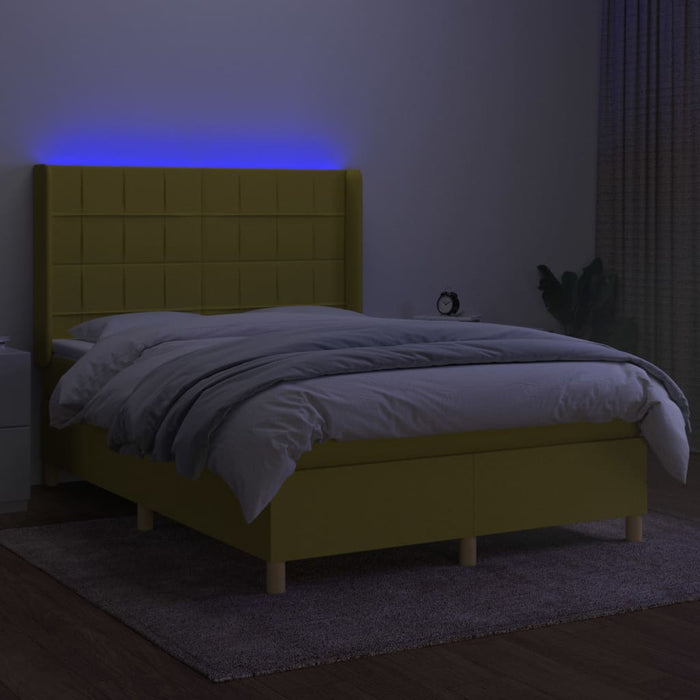 Pat cu arcuri, saltea și LED, verde, 140x190 cm, textil WALTI