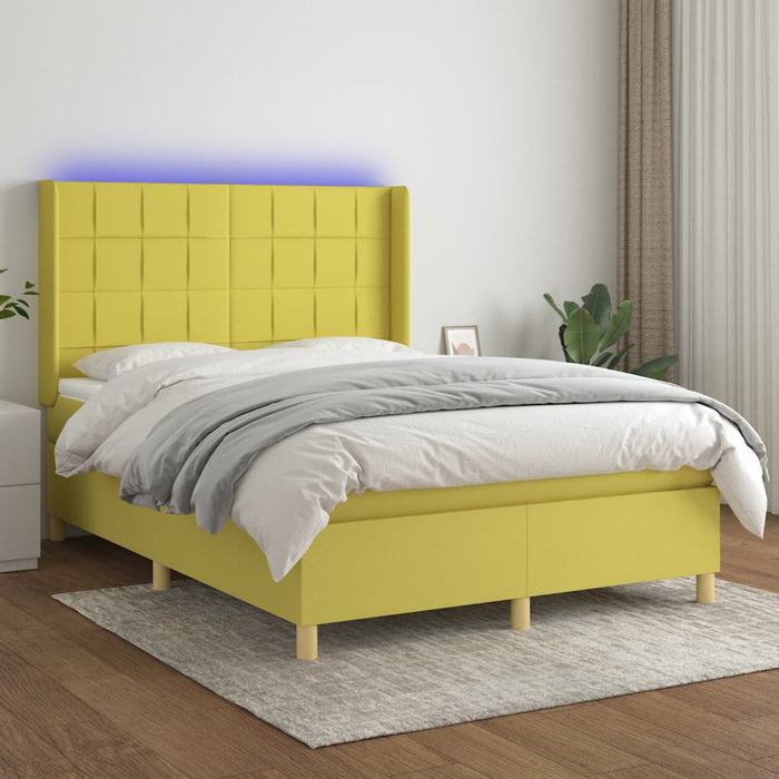 Pat cu arcuri, saltea și LED, verde, 140x190 cm, textil WALTI
