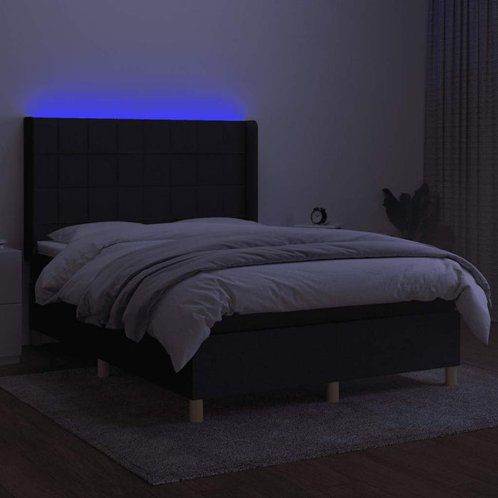 Pat cu arcuri, saltea și LED, negru, 140x200 cm, textil - WALTI WALTI