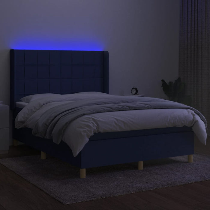 Pat cu arcuri, saltea și LED, albastru, 140x200 cm, textil - WALTI WALTI