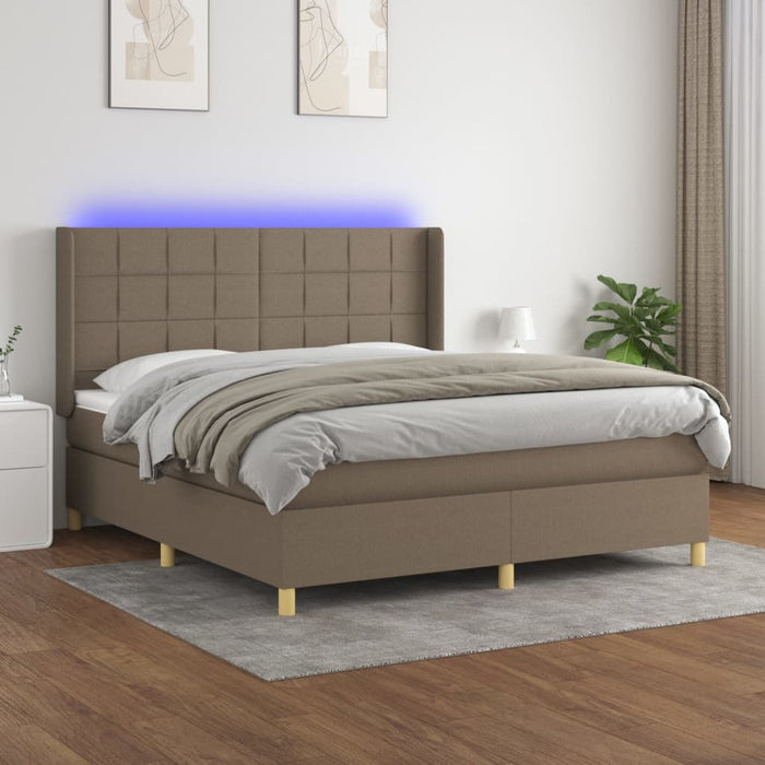 Pat cu arcuri, saltea și LED, gri taupe, 160x200 cm, textil - WALTI WALTI