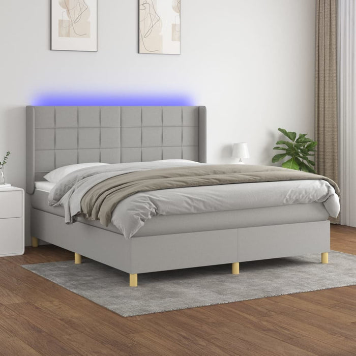 Pat cu arcuri, saltea și LED, gri deschis, 180x200 cm, textil - WALTI WALTI