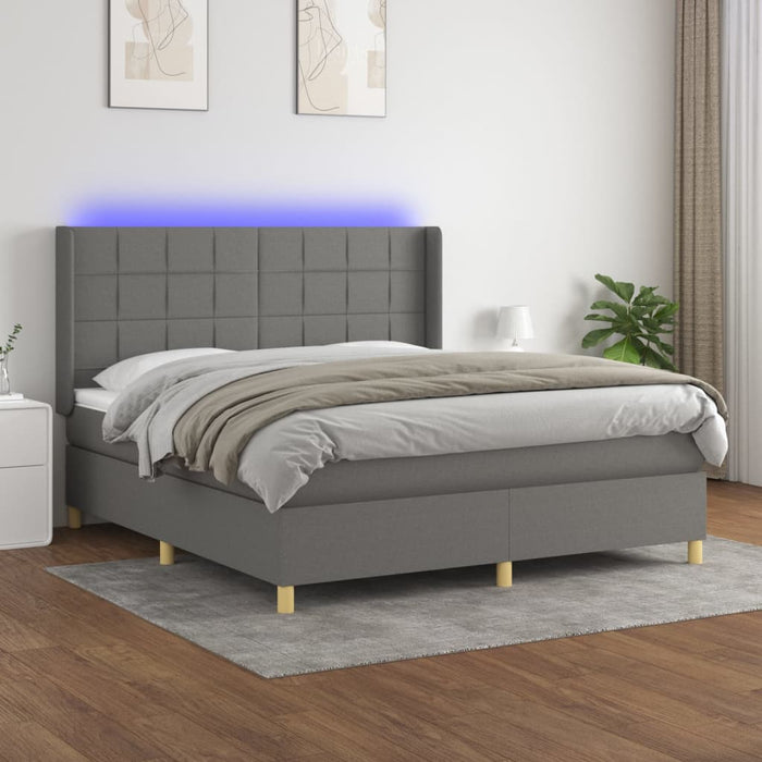 Pat cu arcuri, saltea și LED, gri închis, 180x200 cm, textil - WALTI WALTI