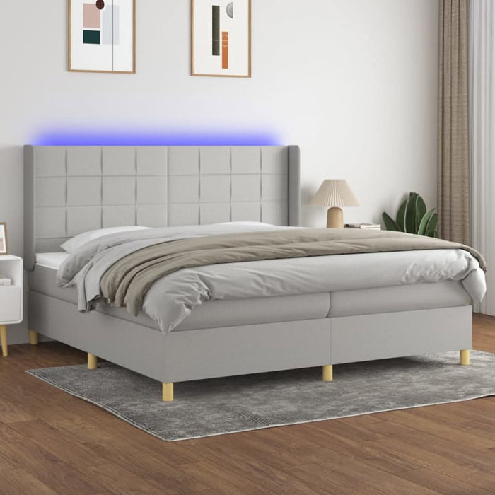 Pat cu arcuri, saltea și LED, gri deschis, 200x200 cm, textil - WALTI WALTI