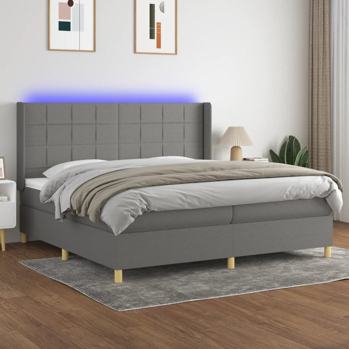 Pat cu arcuri, saltea și LED, gri închis, 200x200 cm, textil - WALTI WALTI