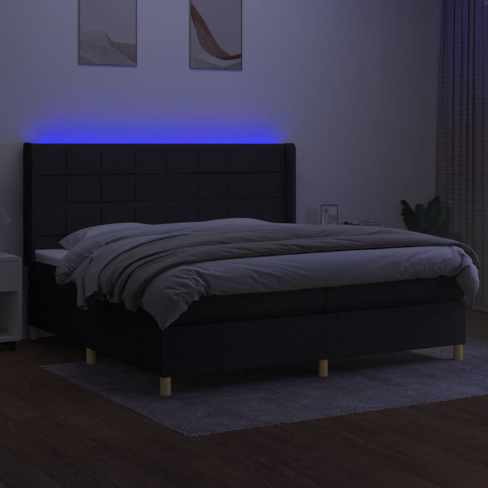 Pat cu arcuri, saltea și LED, negru, 200x200 cm, textil - WALTI WALTI