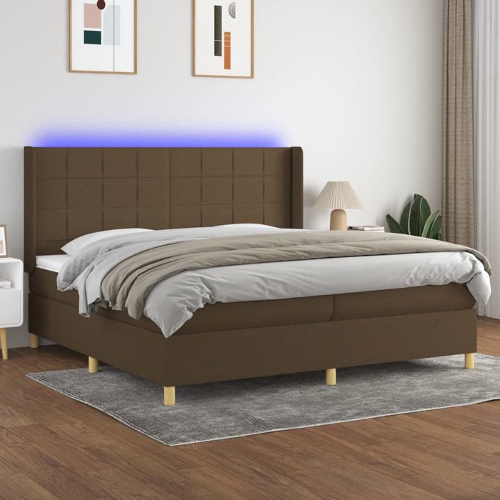 Pat cu arcuri, saltea și LED, maro închis, 200x200 cm, textil - WALTI WALTI