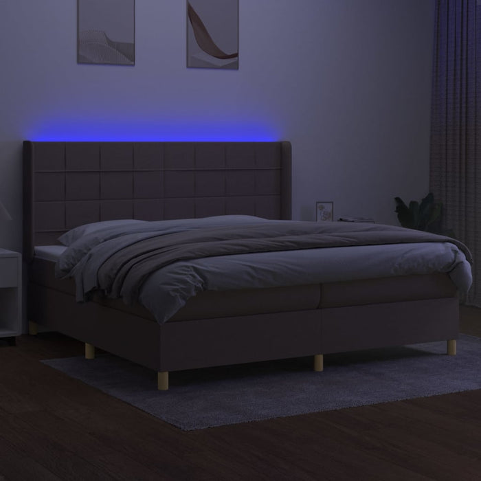 Pat cu arcuri, saltea și LED, gri taupe, 200x200 cm, textil - WALTI WALTI