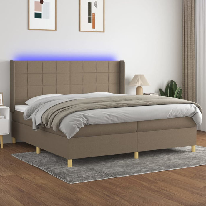 Pat cu arcuri, saltea și LED, gri taupe, 200x200 cm, textil - WALTI WALTI
