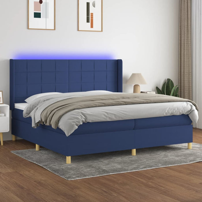 Pat cu arcuri, saltea și LED, albastru, 200x200 cm, textil - WALTI WALTI