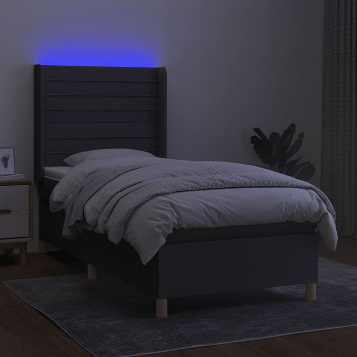 Pat cu arcuri, saltea și LED, gri închis, 80x200 cm, textil - WALTI WALTI