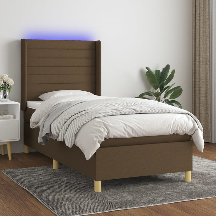 Pat cu arcuri, saltea și LED, maro închis, 80x200 cm, textil - WALTI WALTI
