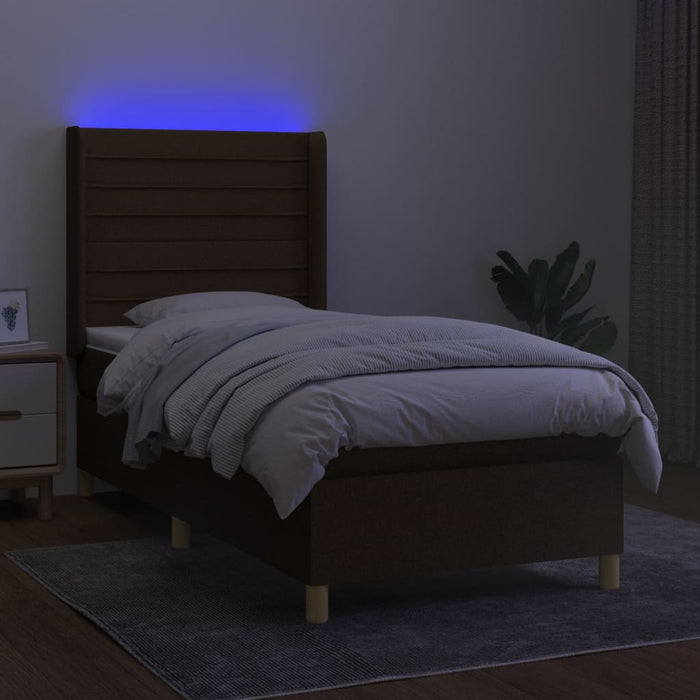 Pat cu arcuri, saltea și LED, maro închis, 90x190 cm, textil - WALTI WALTI