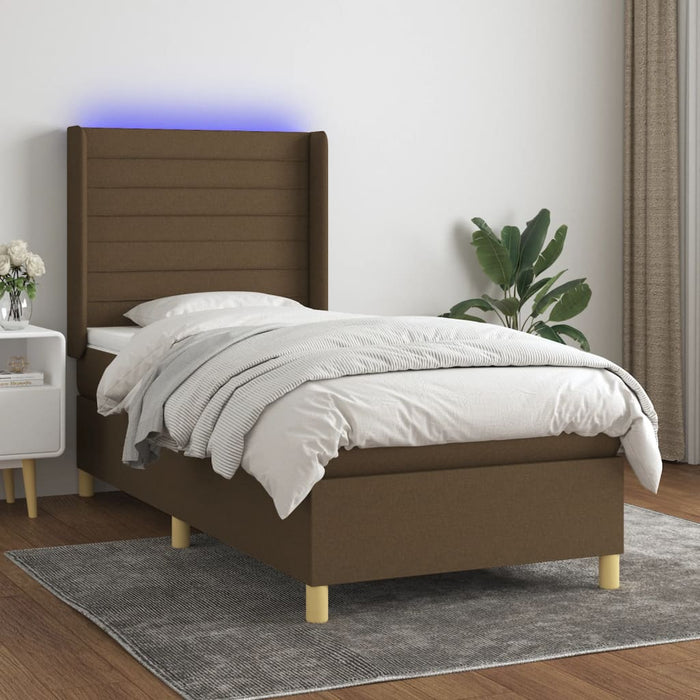 Pat cu arcuri, saltea și LED, maro închis, 90x190 cm, textil - WALTI WALTI