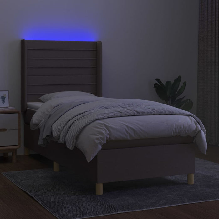 Pat cu arcuri, saltea și LED, gri taupe, 90x190 cm, textil - WALTI WALTI