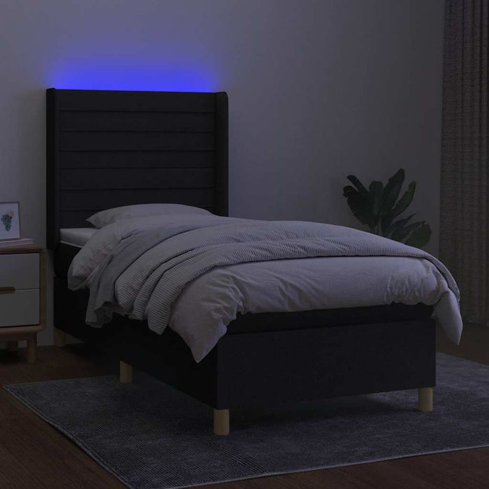 Pat cu arcuri, saltea și LED, negru, 90x200 cm, textil - WALTI WALTI