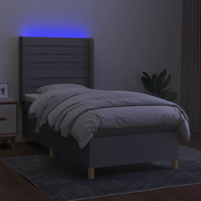 Pat cu arcuri, saltea și LED, gri deschis, 100x200 cm, textil - WALTI WALTI