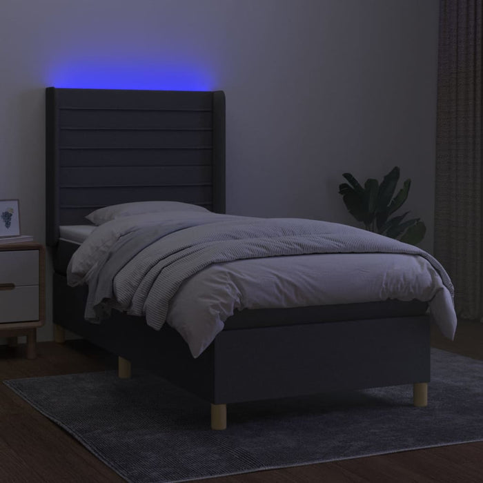 Pat cu arcuri, saltea și LED, gri închis, 100x200 cm, textil - WALTI WALTI