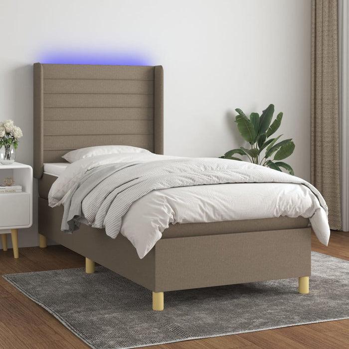 Pat cu arcuri, saltea și LED, Gri taupe, 100x200 cm, textil - WALTI WALTI