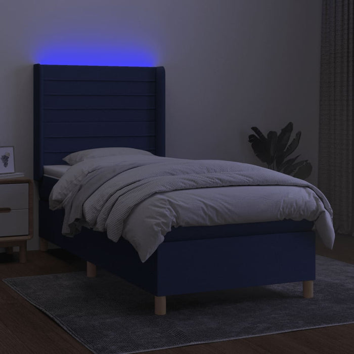 Pat cu arcuri, saltea și LED, albastru, 120x200 cm, textil - WALTI WALTI