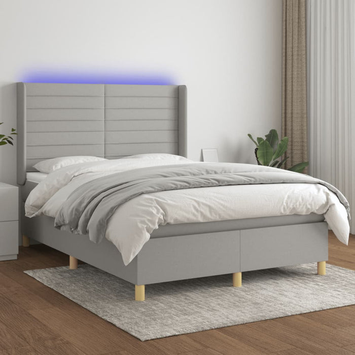 Pat cu arcuri, saltea și LED, gri deschis, 140x190 cm, textil - WALTI WALTI