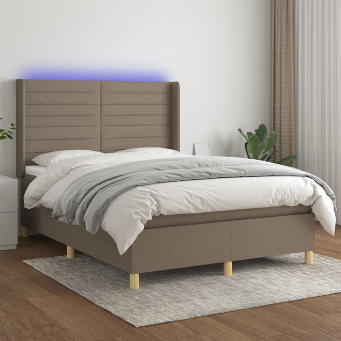 Pat cu arcuri, saltea și LED, gri taupe, 140x190 cm, textil WALTI
