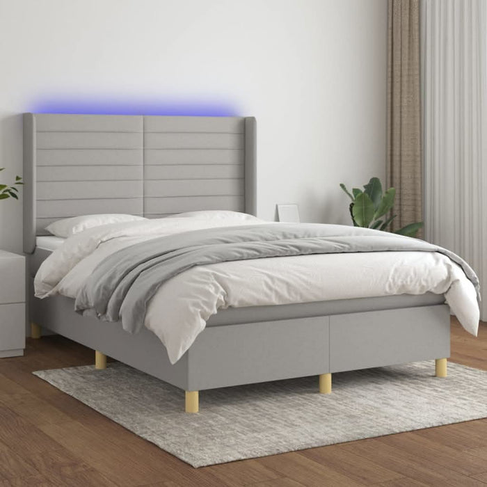 Pat cu arcuri, saltea și LED, gri deschis, 140x200 cm, textil - WALTI WALTI