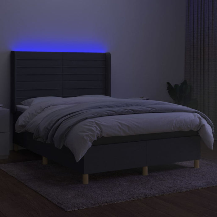 Pat cu arcuri, saltea și LED, gri închis, 140x200 cm, textil - WALTI WALTI