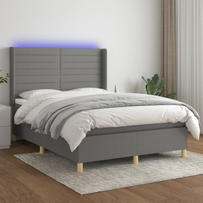 Pat cu arcuri, saltea și LED, gri închis, 140x200 cm, textil - WALTI WALTI