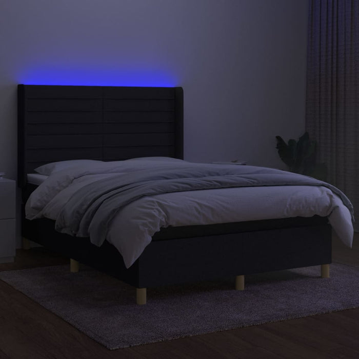 Pat cu arcuri, saltea și LED, negru, 140x200 cm, textil - WALTI WALTI