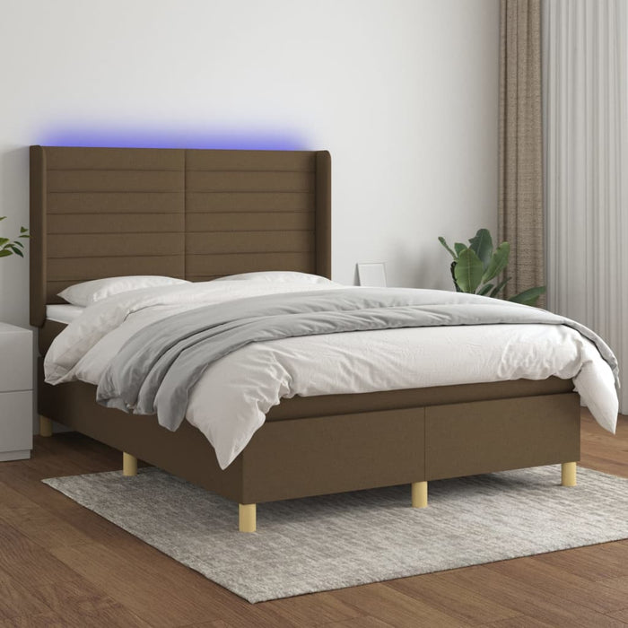 Pat cu arcuri, saltea și LED, maro închis, 140x200 cm, textil - WALTI WALTI