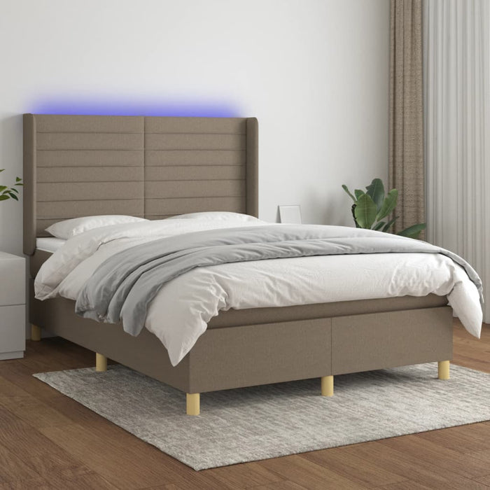 Pat cu arcuri, saltea și LED, gri taupe, 140x200 cm, textil - WALTI WALTI