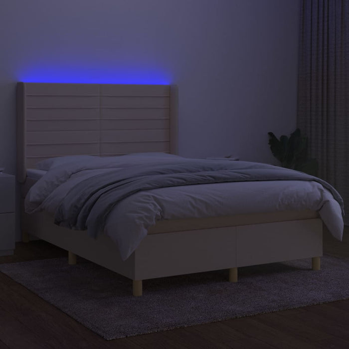 Pat cu arcuri, saltea și LED, crem, 140x200 cm, textil - WALTI WALTI