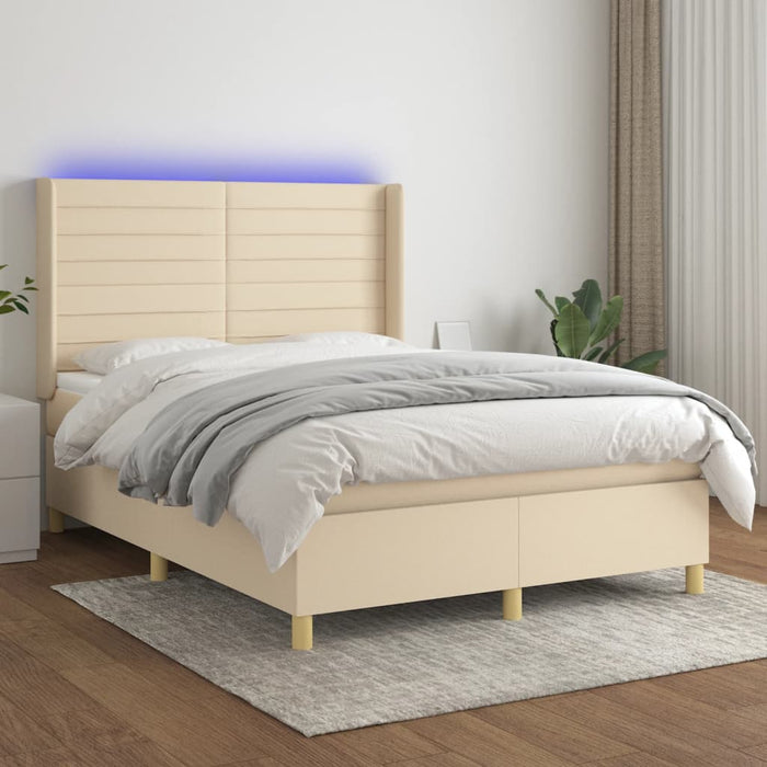 Pat cu arcuri, saltea și LED, crem, 140x200 cm, textil - WALTI WALTI