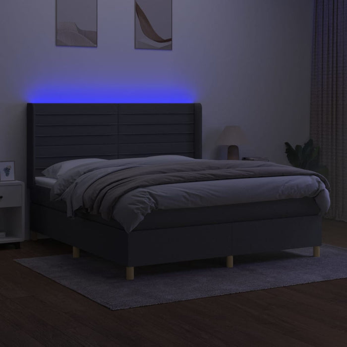 Pat cu arcuri, saltea și LED, gri închis, 160x200 cm, textil - WALTI WALTI