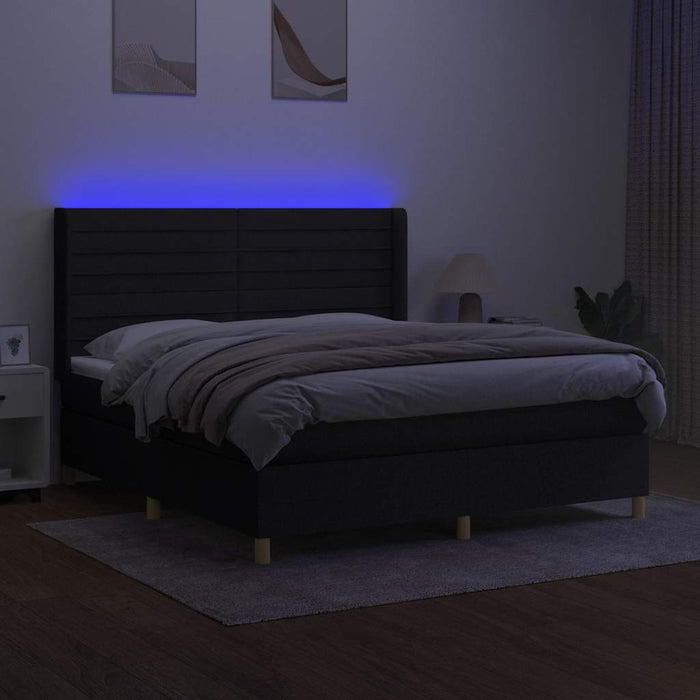 Pat cu arcuri, saltea și LED, negru, 160x200 cm, textil - WALTI WALTI