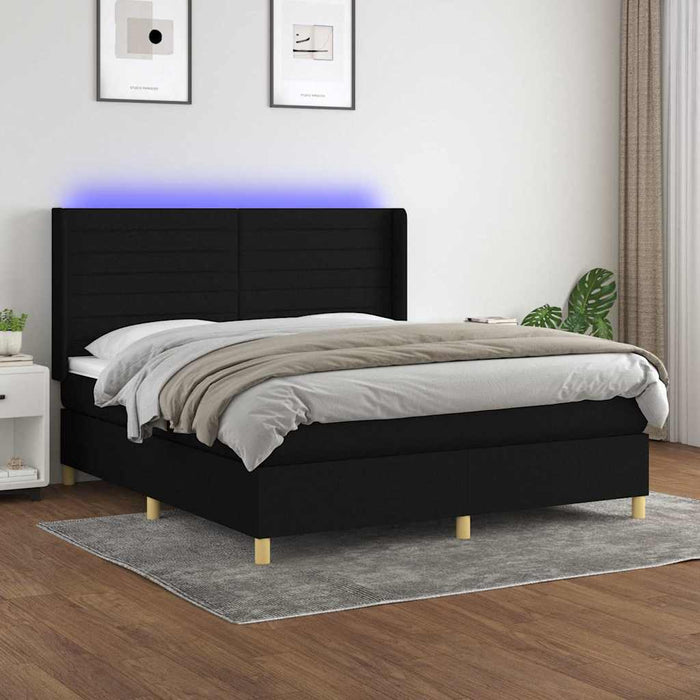 Pat cu arcuri, saltea și LED, negru, 180x200 cm, textil - WALTI WALTI