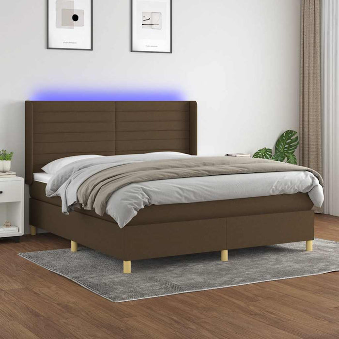 Pat cu arcuri, saltea și LED, maro închis, 180x200 cm, textil - WALTI WALTI
