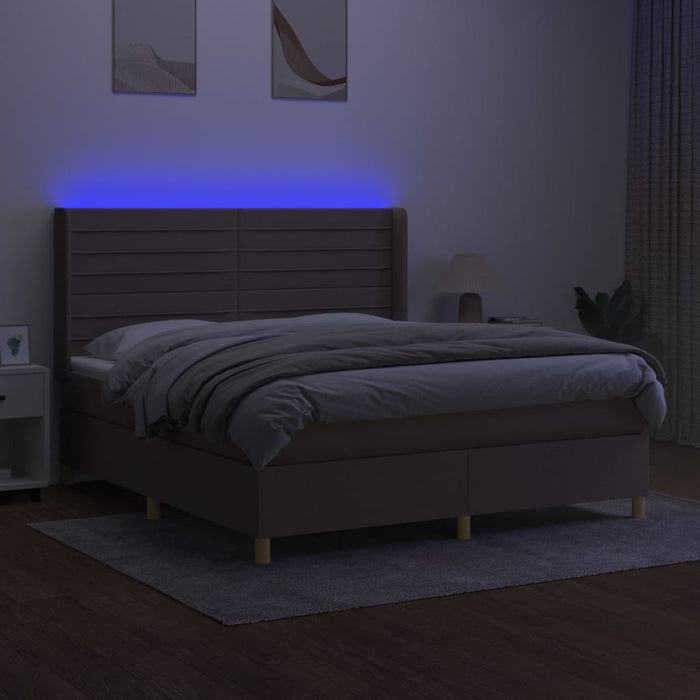 Pat cu arcuri, saltea și LED, gri taupe, 180x200 cm, textil - WALTI WALTI