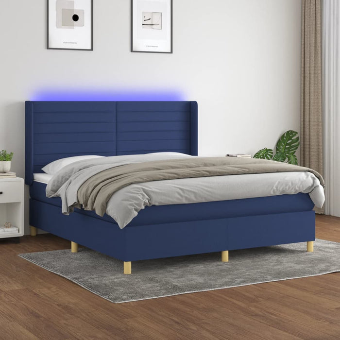 Pat cu arcuri, saltea și LED, albastru, 180x200 cm, textil - WALTI WALTI