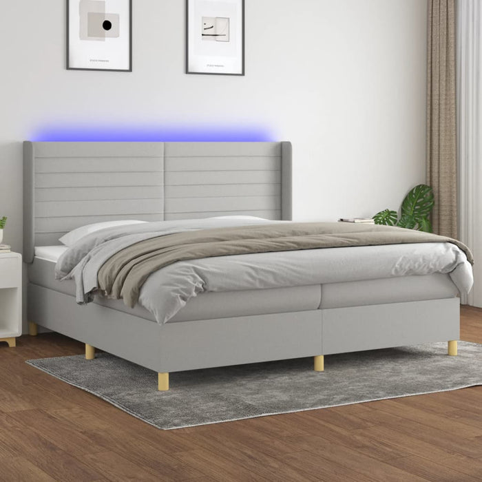 Pat cu arcuri, saltea și LED, gri deschis, 200x200 cm, textil - WALTI WALTI