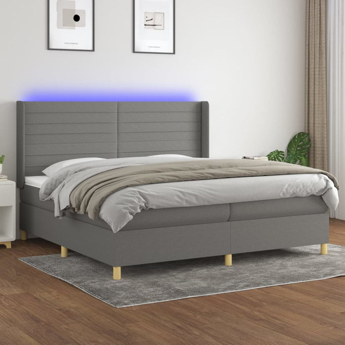 Pat cu arcuri, saltea și LED, gri închis, 200x200 cm, textil - WALTI WALTI