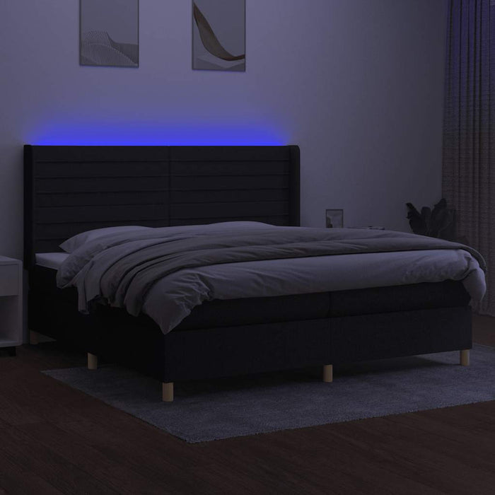 Pat cu arcuri, saltea și LED, negru, 200x200 cm, textil - WALTI WALTI