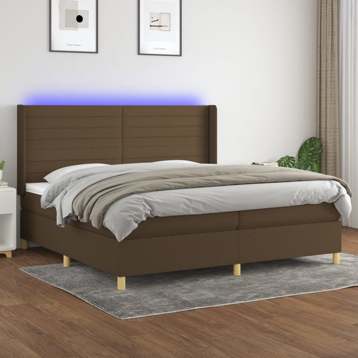 Pat cu arcuri, saltea și LED, maro închis, 200x200 cm, textil - WALTI WALTI