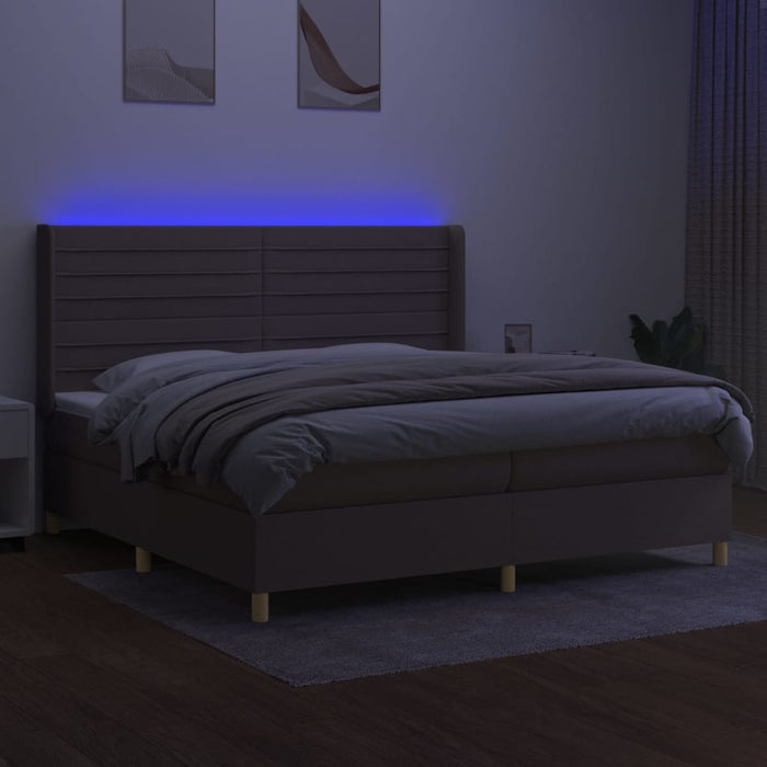 Pat cu arcuri, saltea și LED, gri taupe, 200x200 cm, textil - WALTI WALTI