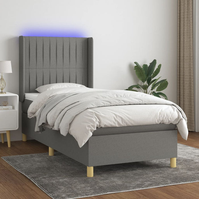 Pat cu arcuri, saltea și LED, gri închis, 80x200 cm, textil - WALTI WALTI