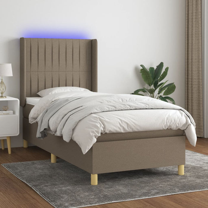 Pat cu arcuri, saltea și LED, gri taupe, 80x200 cm, textil - WALTI WALTI