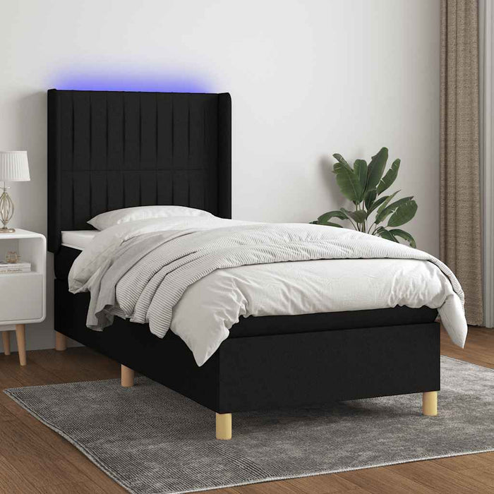 Pat cu arcuri, saltea și LED, negru, 90x190 cm, textil - WALTI WALTI