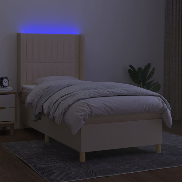 Pat cu arcuri, saltea și LED, crem, 90x190 cm, textil - WALTI WALTI