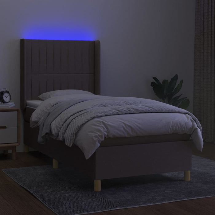Pat cu arcuri, saltea și LED, gri taupe, 90x200 cm, textil - WALTI WALTI